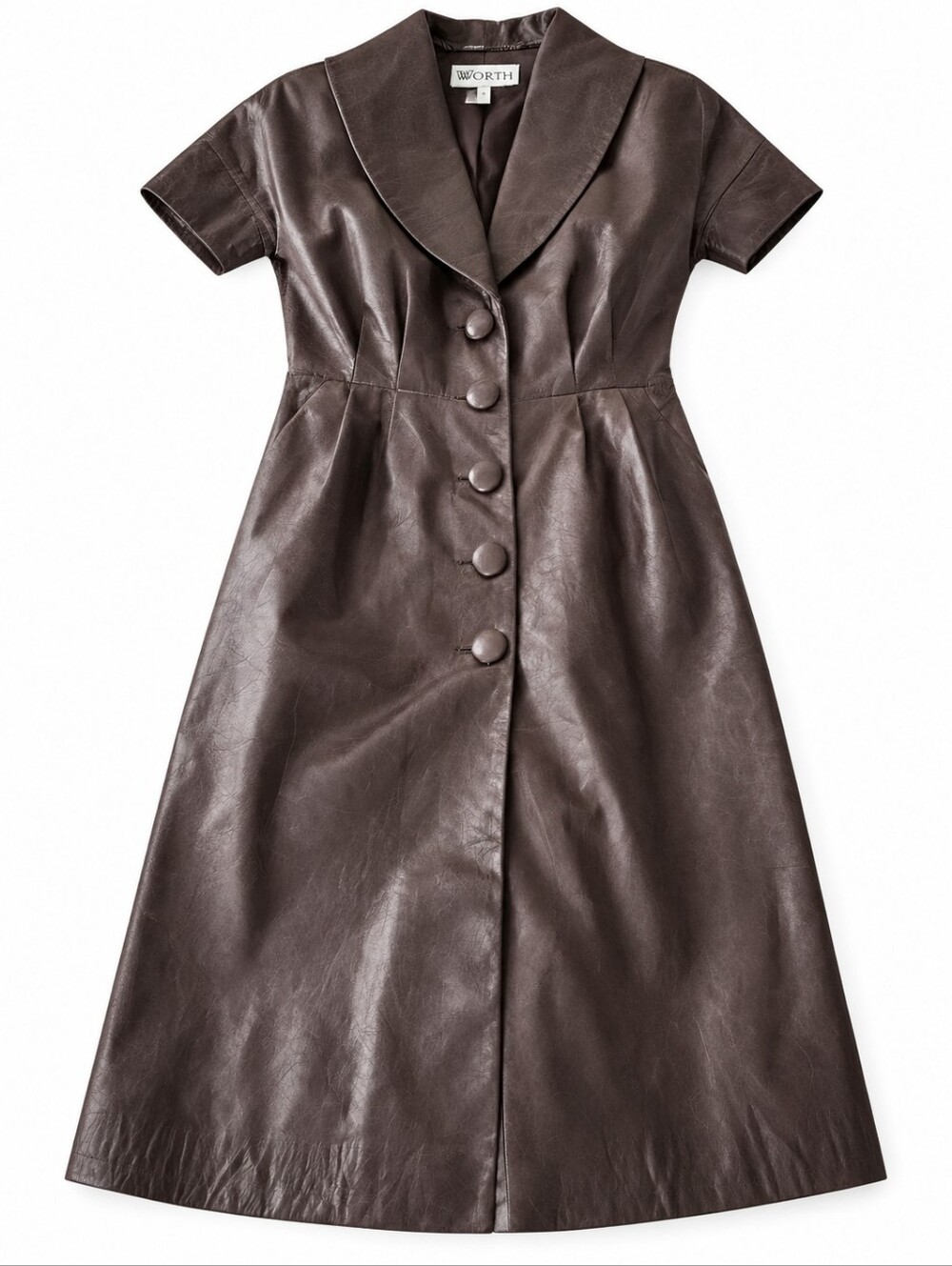 Vintage WORTH NY Brown Leather Button-Front Dress